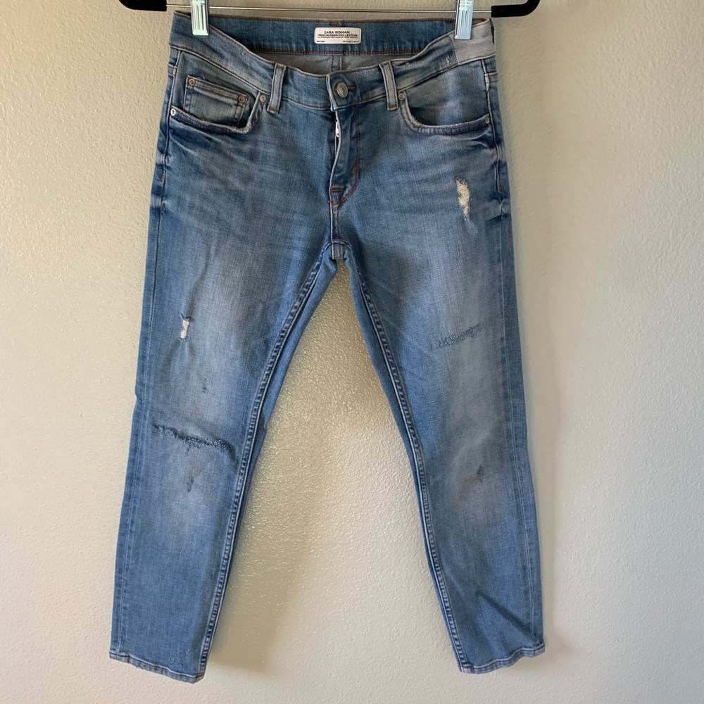 Zara Blue Ripped Boyfriend Jeans Size 2